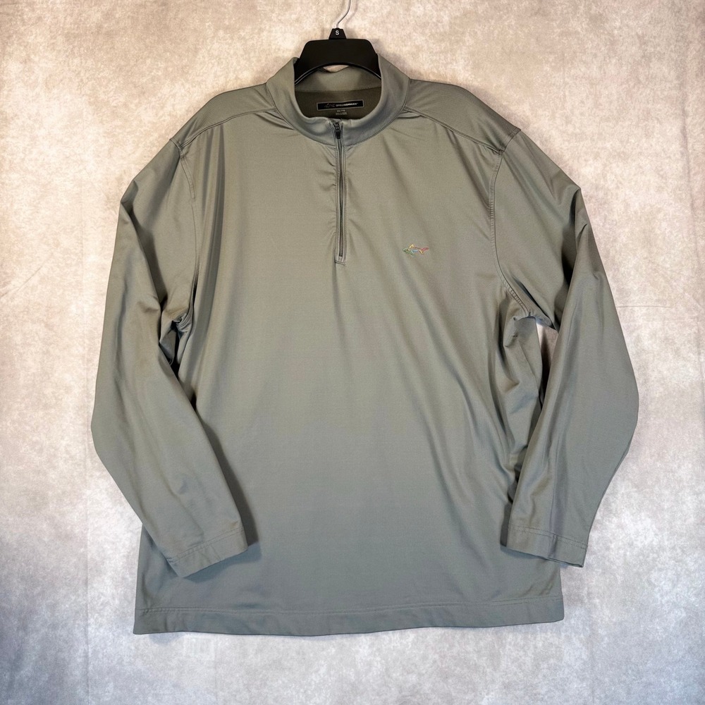 Greg Norman Pullover Mens XXL Gray 1/4 Zip Long Sleeve Shark Logo Golf Stretch